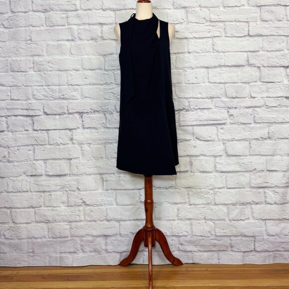 Tibi Black Chalky Drape Pleat Neck Shift Dress - Picture 1 of 6